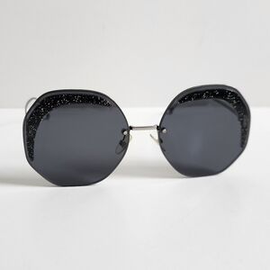 FENDI SUNGLASSES BLACK GLITTER FF0358/S METAL SILVER ROUND FRAME